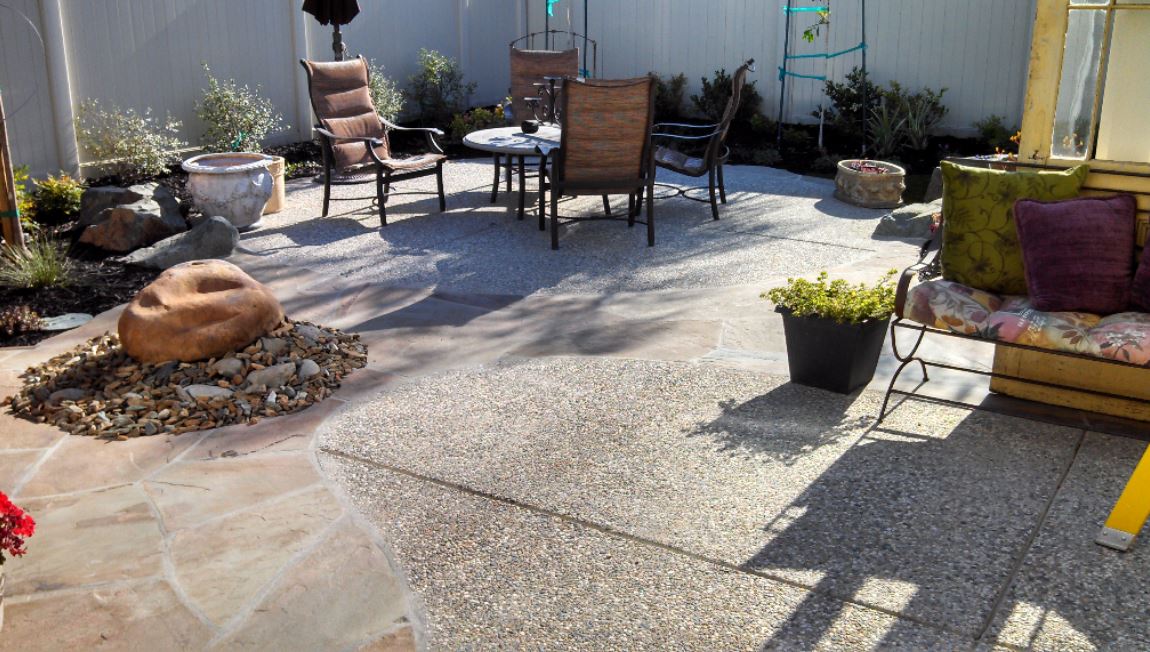This is a picture of an aggregate concrete patio in Rocklin